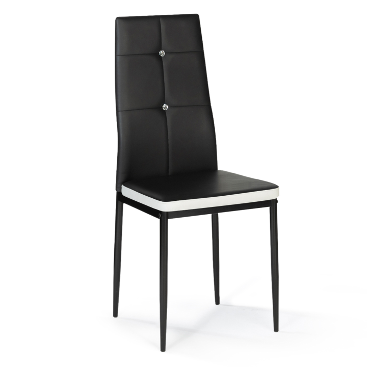 Lot de 6 chaises ROMANE noires bandeau blanc avec strass pour salle à manger