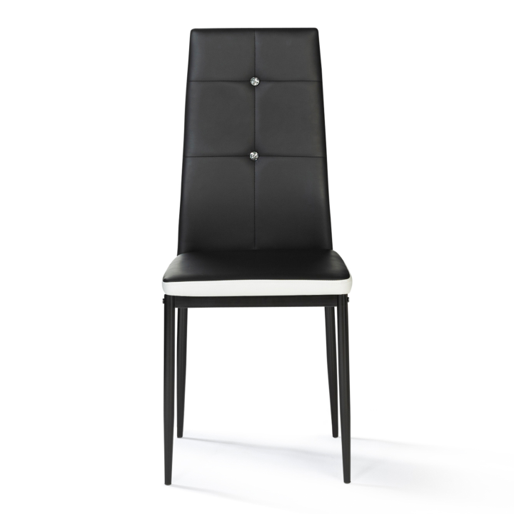 Lot de 6 chaises ROMANE noires bandeau blanc avec strass pour salle à manger