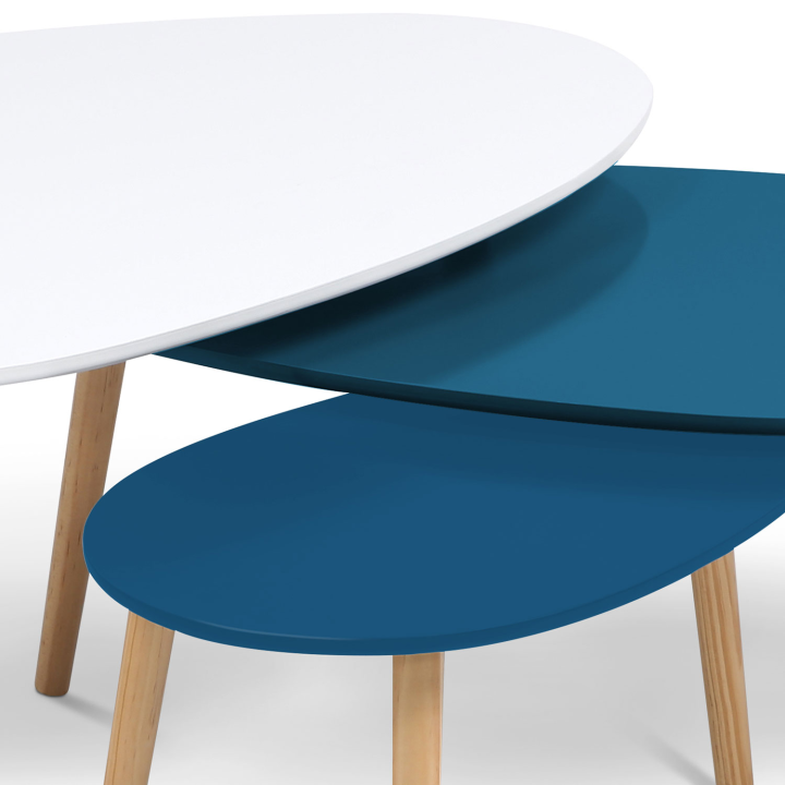 Lot de 3 tables basses gigognes GIGI laquées blanc/bleu