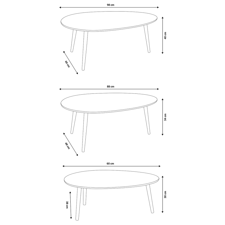 Lot de 3 tables basses gigognes GIGI laquées blanc/bleu