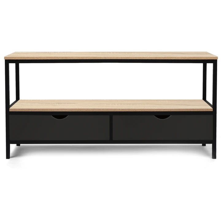 Meuble TV 113 cm 2 tiroirs noirs BOSTON design industriel