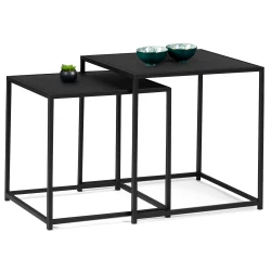 Lot de 2 tables basses gigognes DAVIS 40/45 en métal noir mat design industriel