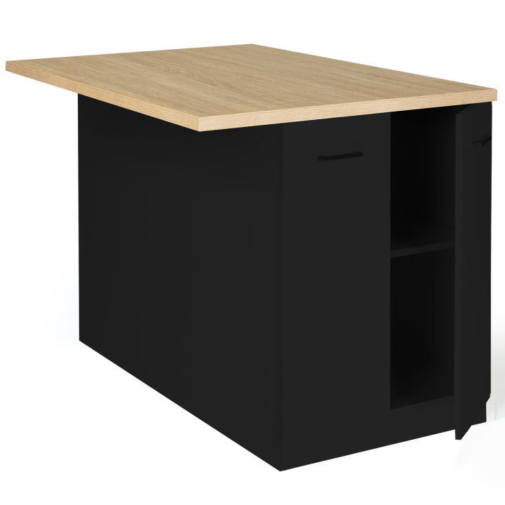 Ilot central IVO 120 cm bois noir avec plan de travail façon hêtre