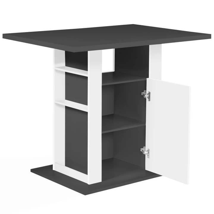 Ilot central UGO 110 cm plateau bois gris et blanc avec rangements