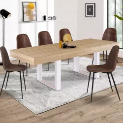 Table à manger extensible rectangle PHOENIX 6-10 personnes bois et blanc 160-200 cm