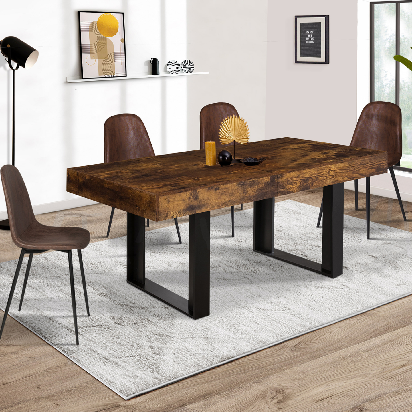 Tavolo da Pranzo Allungabile 120-160×80cm, Con Prolunga Interna, Gambe a Croce Dorate, MDF, Nero, Per Cucina e Soggiorno