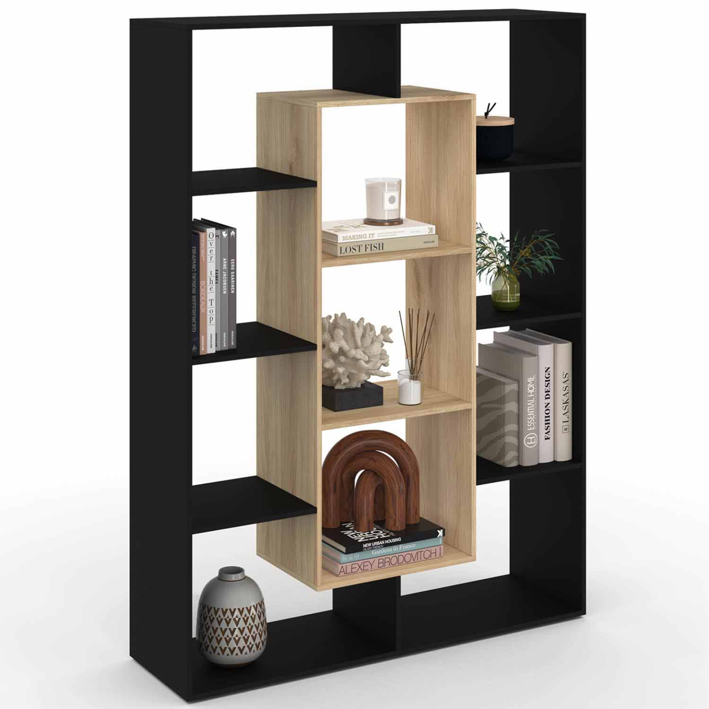 Libreria industriale in metallo ed effetto legno, 4 livelli, Marrone naturale