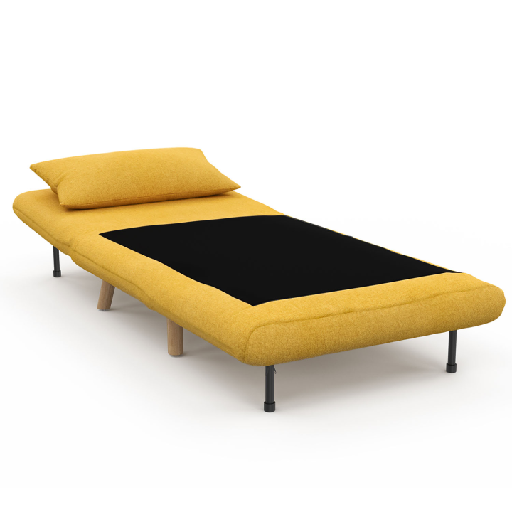 Fauteuil convertible ROMEO lit d'appoint 1 place 80x190 cm tissu jaune