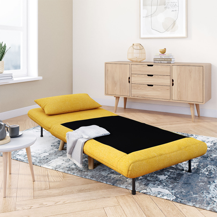 Fauteuil convertible ROMEO lit d'appoint 1 place 80x190 cm tissu jaune