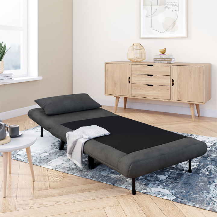 Fauteuil convertible ROMEO lit d'appoint 1 place 80x190 cm velours gris anthracite