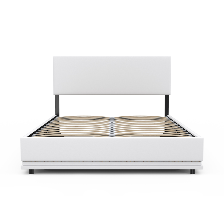 Lit coffre double NEO avec sommier et LED intégrées 140 x 190 cm PVC blanc