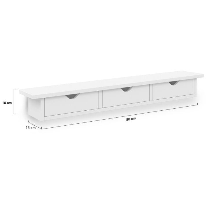 Etagère murale console d'entrée LISE 3 tiroirs blanche