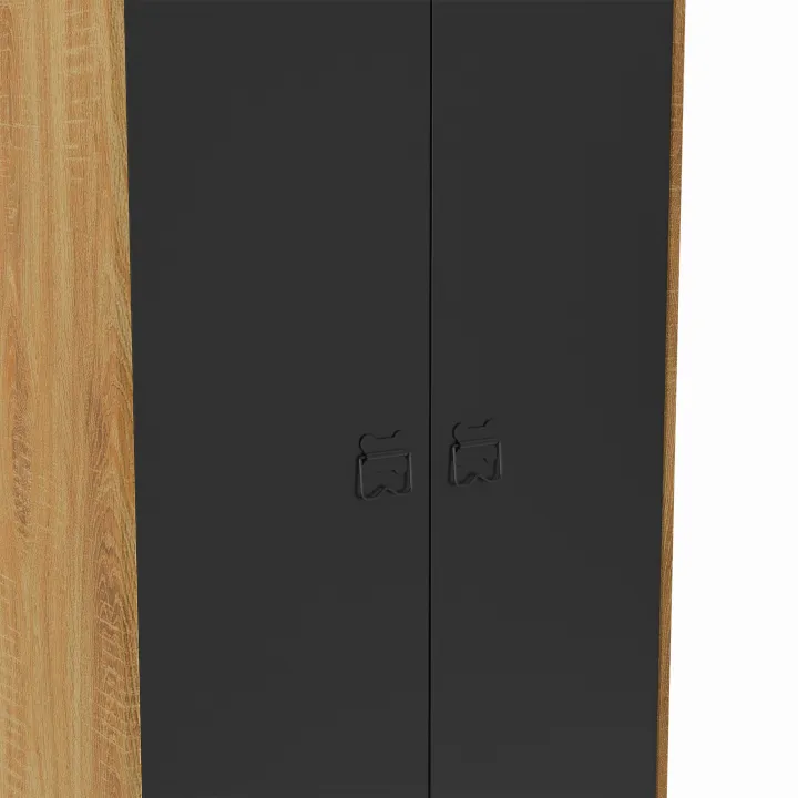 Armoire vestiaire penderie ESTER 2 portes métal noir et contour bois design industriel