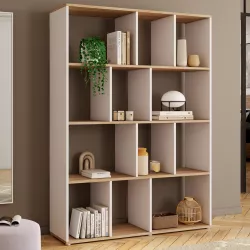 Etagère bibliothèque SUZANE 4 niveaux blanc et effet bois H.143 cm