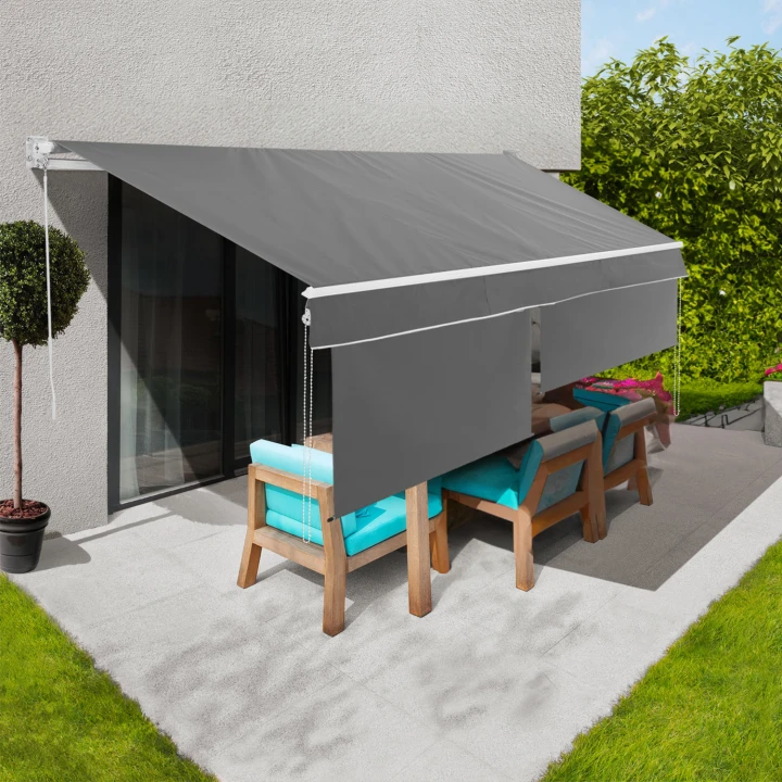 Store banne manuel 2,95 x 2 M gris anthracite lambrequin H. 1,40 M