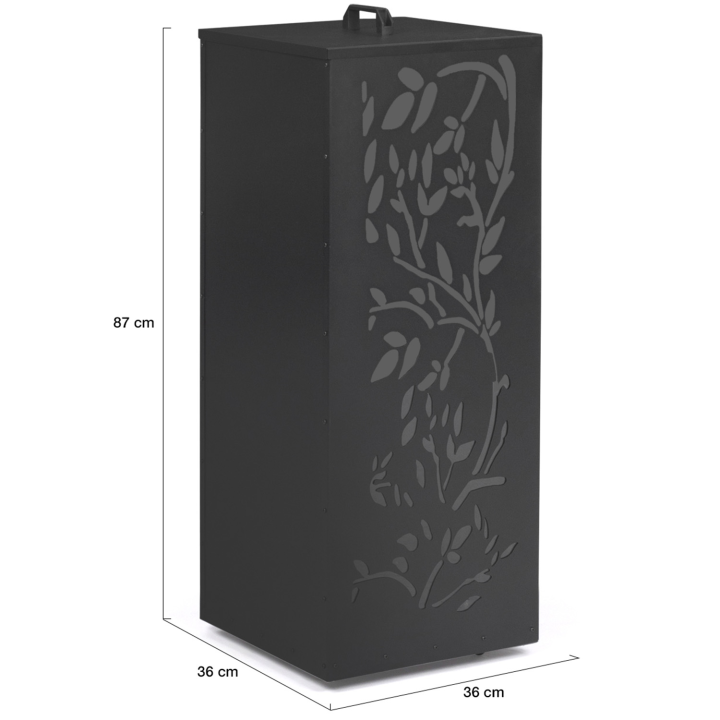 Réservoir à granulés 55 kg noir rangement à pellets 36 x 36 x 87 cm - motif floral