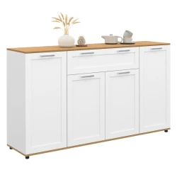 Credenza bianca e legno con 4 ante e 1 cassetto 140cm - VITO | ID Market