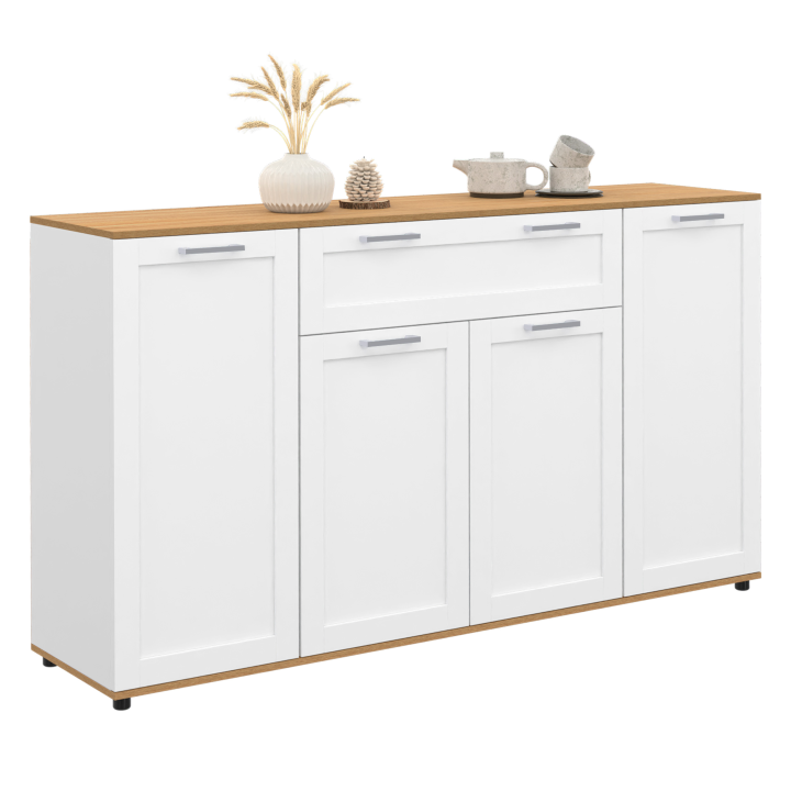 Credenza bianca e legno con 4 ante e 1 cassetto 140cm - VITO | ID Market