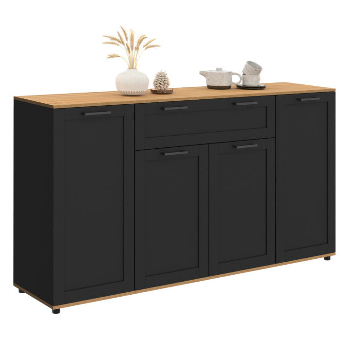 Credenza in legno e nero con 4 ante e 1 cassetto 140cm - VITO | ID Market