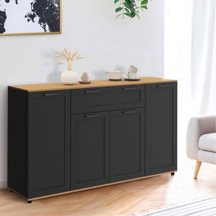 Credenza in legno e nero con 4 ante e 1 cassetto 140cm - VITO | ID Market