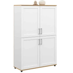 Credenza alta 125 cm con 4 ante bianche e legno - VITO | ID Market