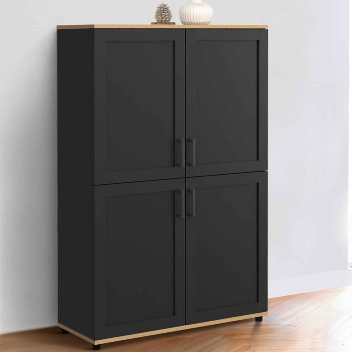 Credenza 125 cm con 4 ante nere e legno - VITO | ID Market