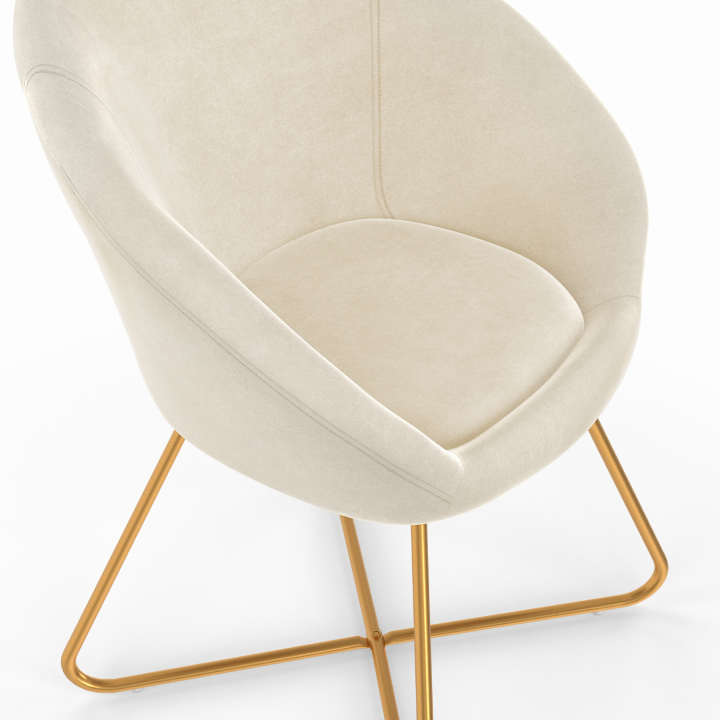 Fauteuil forme oeuf ANGELINA beige en velours pieds croisés dorés