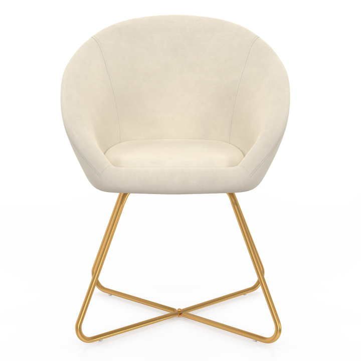 Fauteuil forme oeuf ANGELINA beige en velours pieds croisés dorés