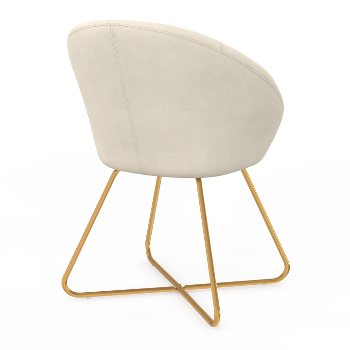 Fauteuil forme oeuf ANGELINA beige en velours pieds croisés dorés
