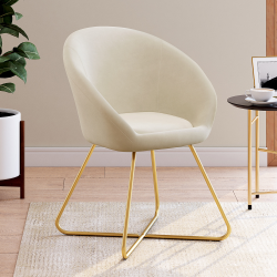 Fauteuil forme oeuf ANGELINA beige en velours pieds croisés dorés