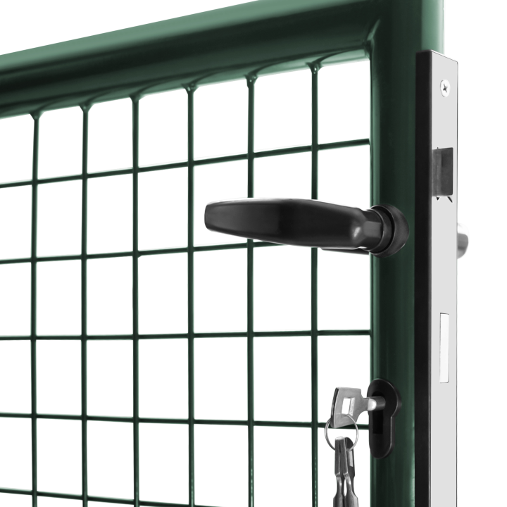 Portillon de jardin double porte 300 x 150 cm en acier vert avec serrure et poignée