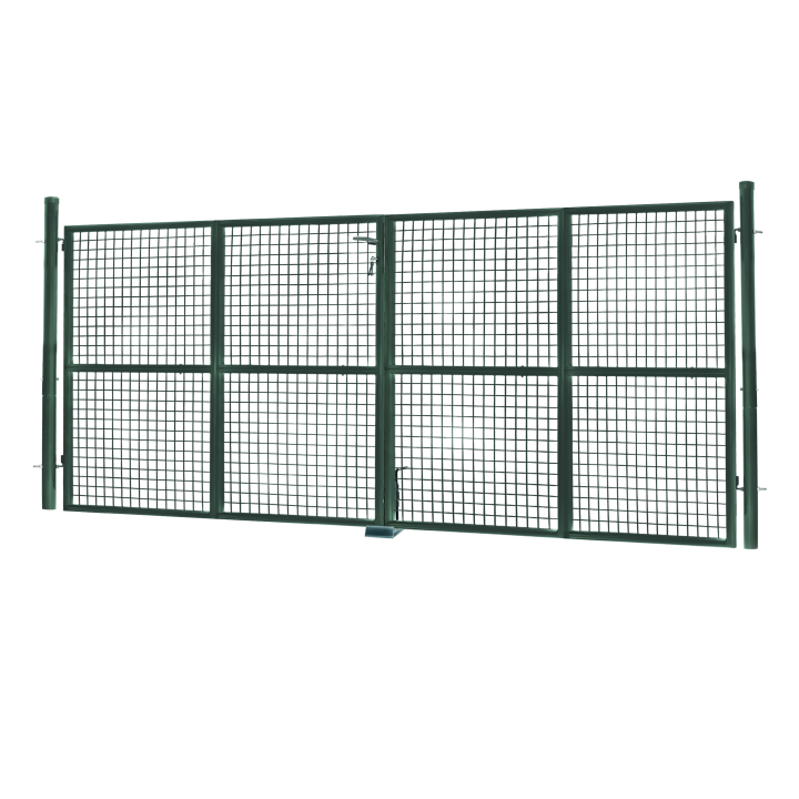 Portillon de jardin double porte 300 x 150 cm en acier vert avec serrure et poignée