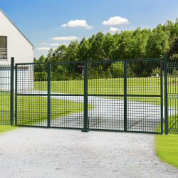 Portillon de jardin double porte 300 x 150 cm en acier vert avec serrure et poignée