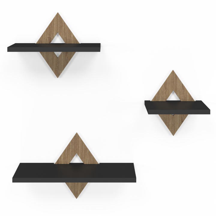Lot de 3 étagères murales IRIS hêtre et noir