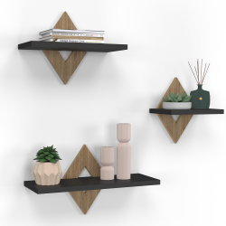 Lot de 3 étagères murales IRIS hêtre et noir