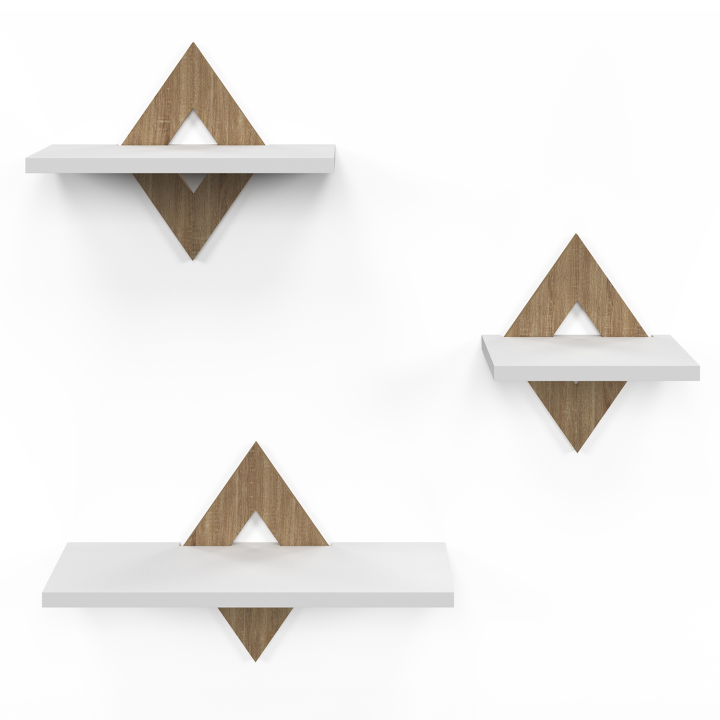 Lot de 3 étagères murales IRIS hêtre et blanc