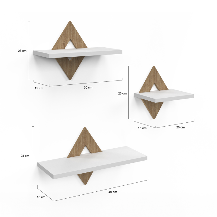 Lot de 3 étagères murales IRIS hêtre et blanc