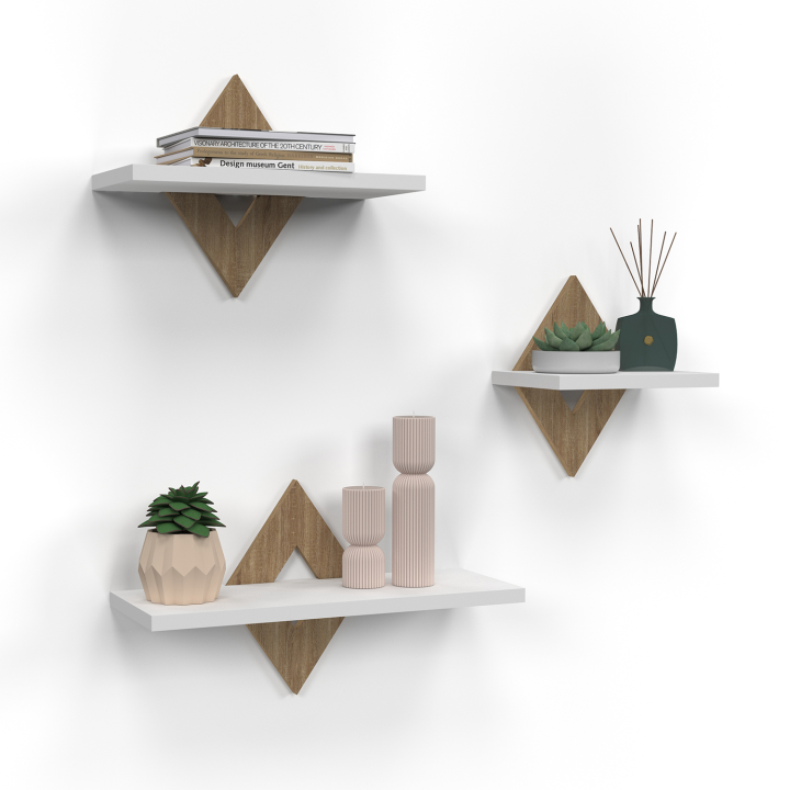 Lot de 3 étagères murales IRIS hêtre et blanc