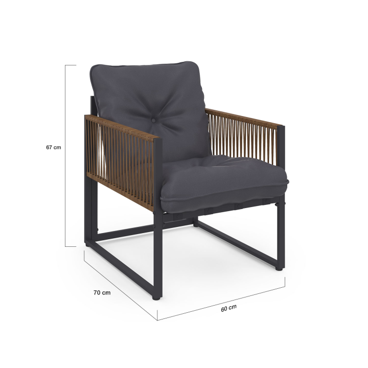 Salon de jardin bas RIO 8 places salon d'angle structure métal et cordage effet rotin avec coussin gris