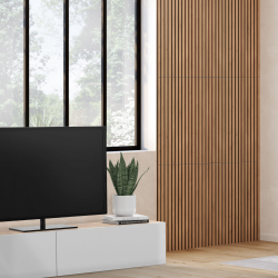 Panneaux acoustiques en tasseaux de bois 250 x 60 cm chêne clair et noir