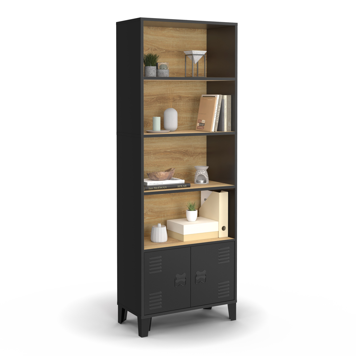 IDEALHOUSE Libreria a 5 ripiani, tripla larghezza, con ripiani aperti, grandi librerie industriali con struttura in metallo, per soggiorno, camera da letto, casa e ufficio, grigio
