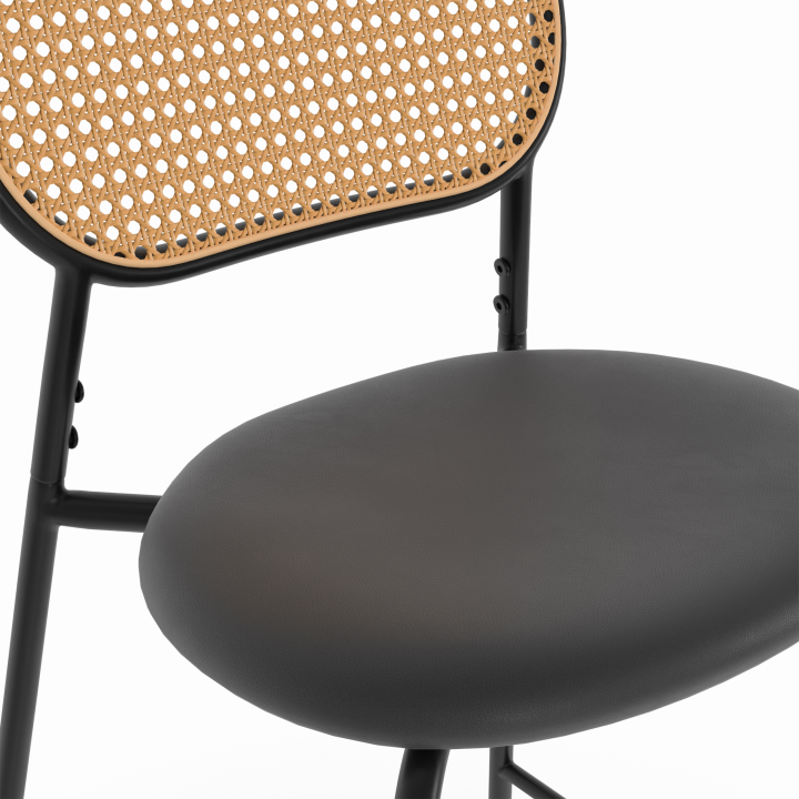 Lot de 2 tabourets de bar vintage CLOTILDE en métal noir et dossier cannage