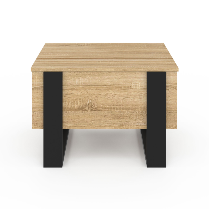 Table basse carrée plateau relevable 70 cm PHOENIX bois et noir