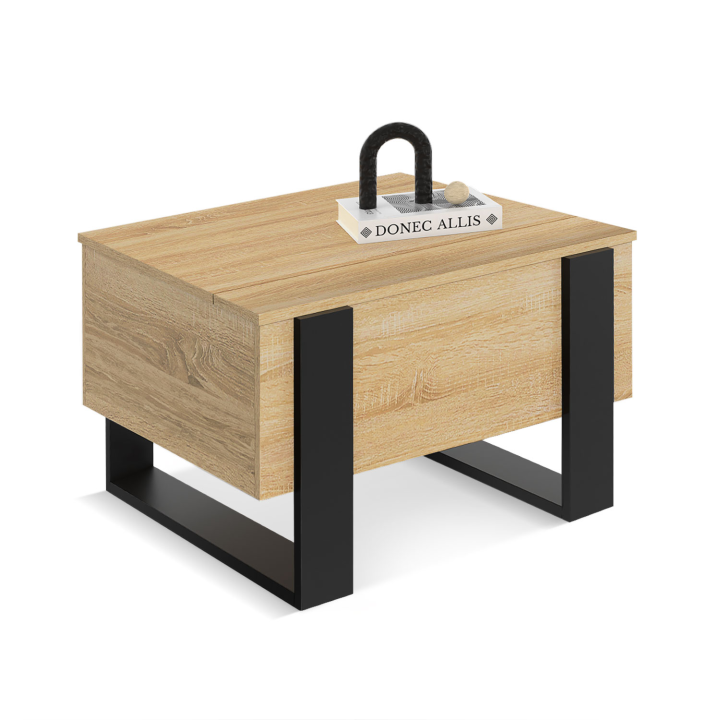 Table basse carrée plateau relevable 70 cm PHOENIX bois et noir