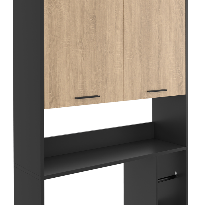 Meuble étagère dessus WC WILL noir et hêtre