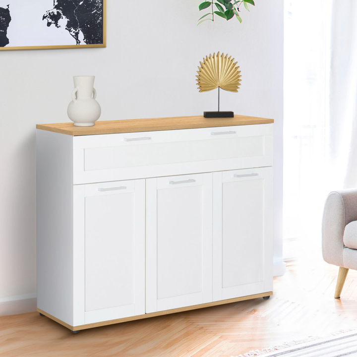 Credenza bianca e in legno con 3 ante e 1 cassetto - VITO | ID Market