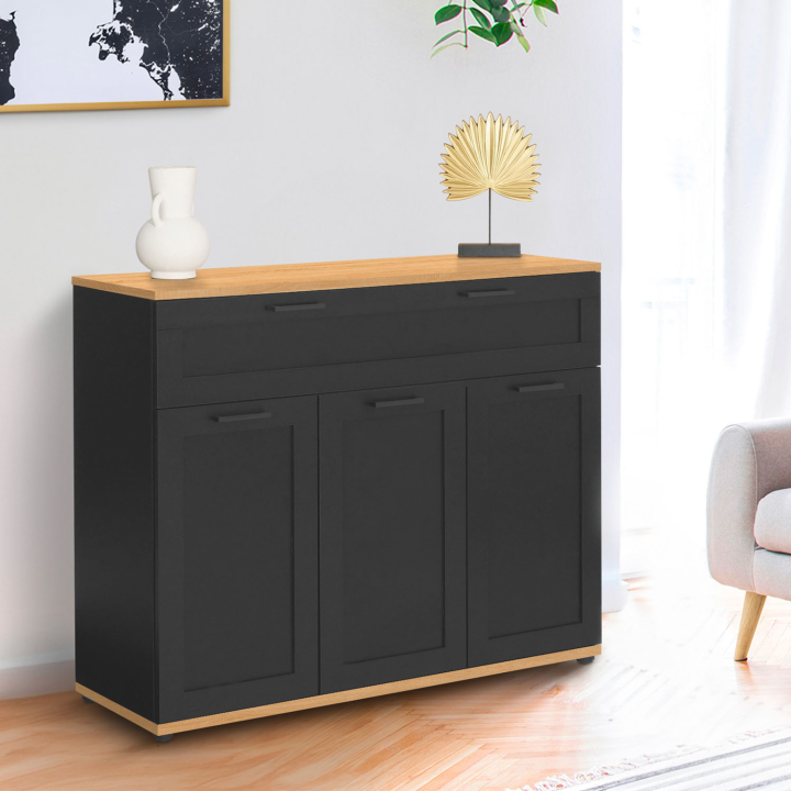 Credenza in legno e nero con 3 ante e 1 cassetto - VITO | ID Market