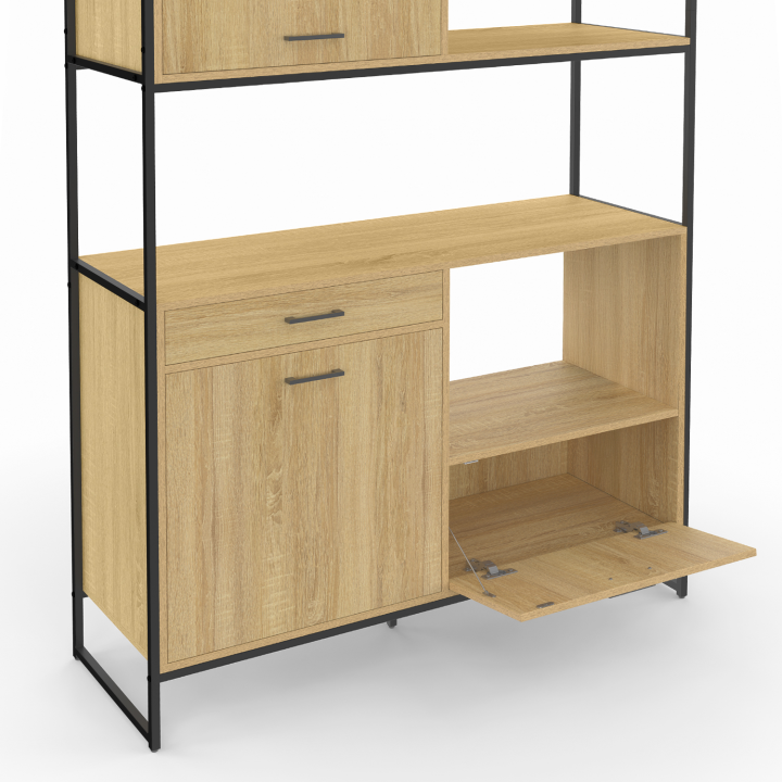 Buffet de cuisine 120 CM DETROIT meuble 2 portes + 2 tiroirs design industriel