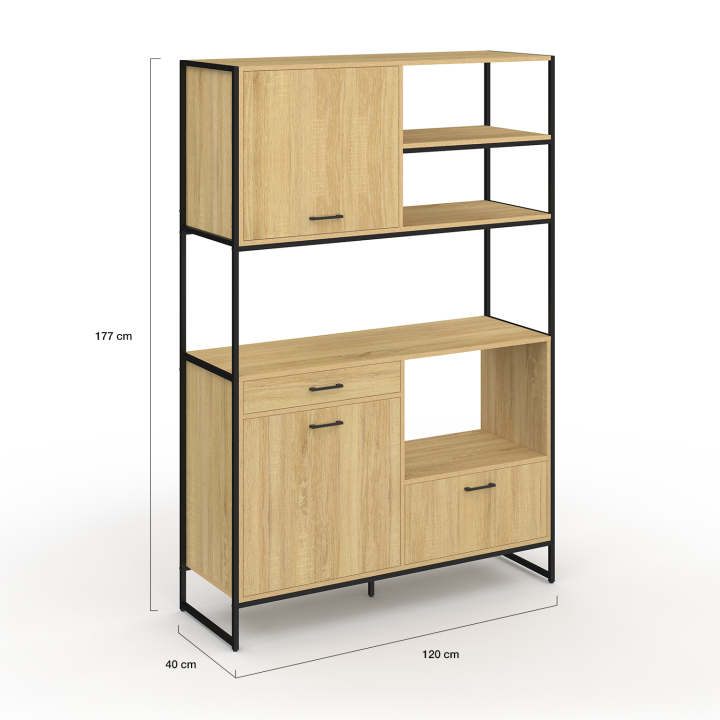 Buffet de cuisine 120 CM DETROIT meuble 2 portes + 2 tiroirs design industriel