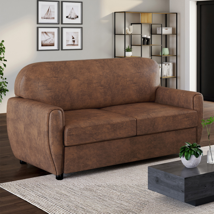 Canapé droit 2 places CLUB vintage GASTON marron foncé effet vieilli